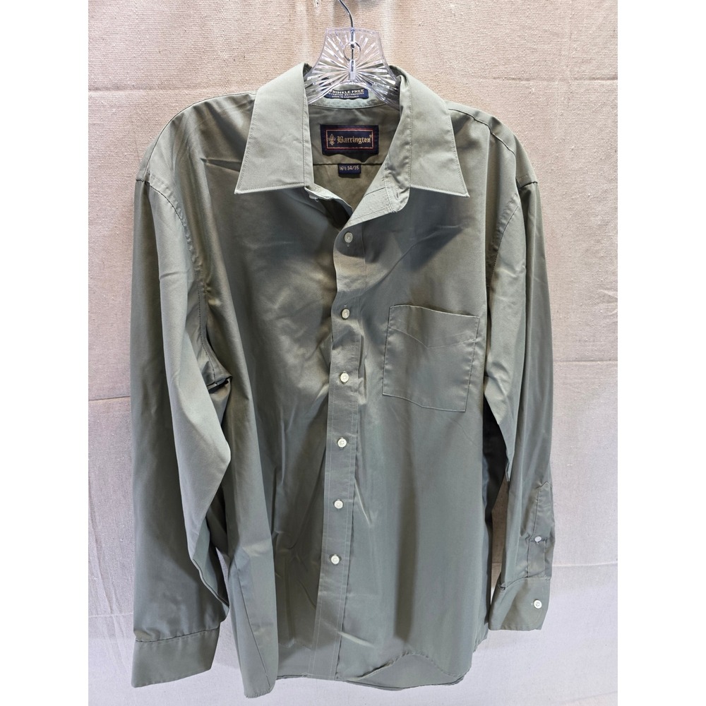 Barrington‎ Mens Olive Green Wrinkle Free Button Down Dress Shirt 16.5 34/35